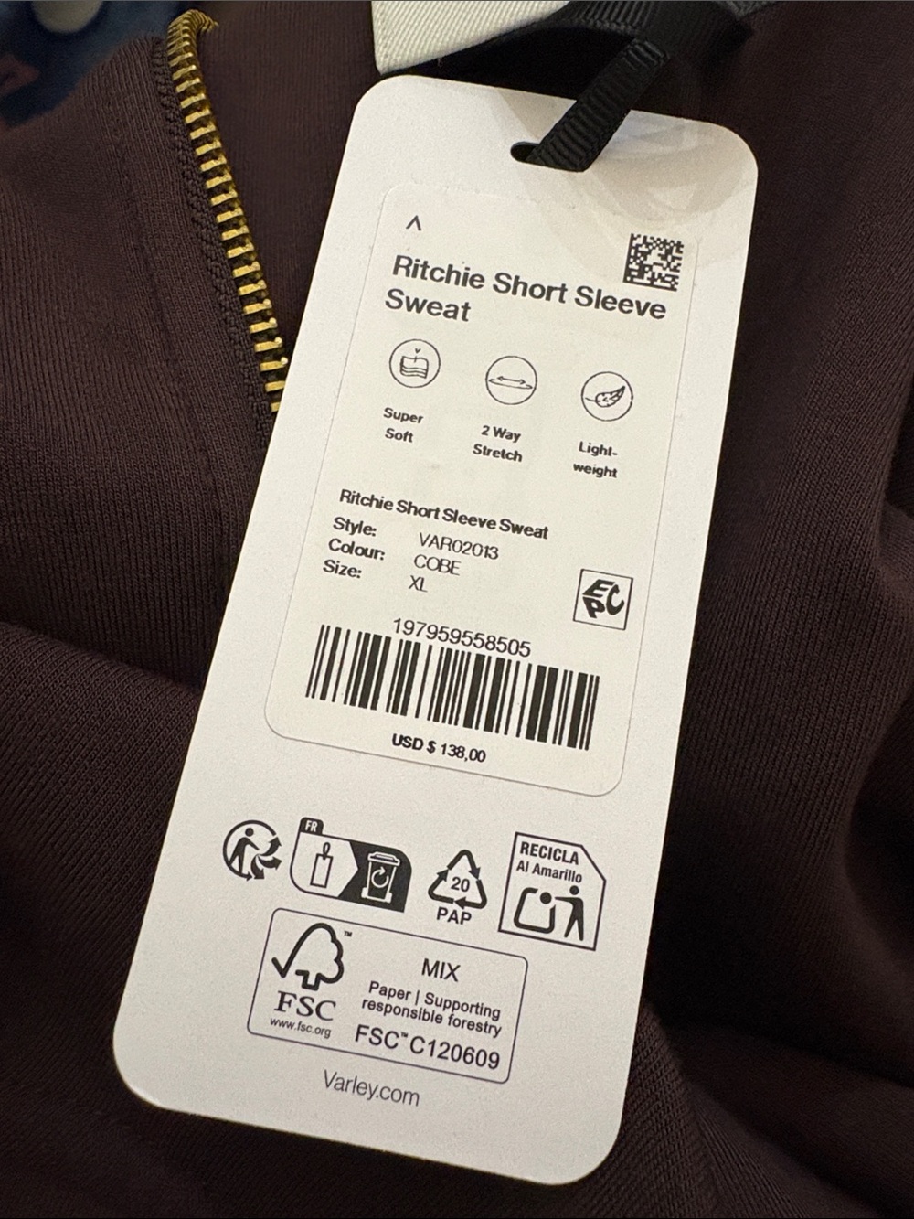 NWT VARLEY Ritchie Short Sleeve Sweat - Picture 8 of 8